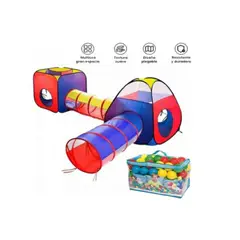 GENERICO - Carpa Circuito 4 En 1 Doble Túnel para Niños + 100 pelotas