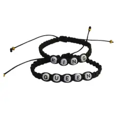 GENERICO - Set Pulseras King Queen para parejas artesanal tejida macrame