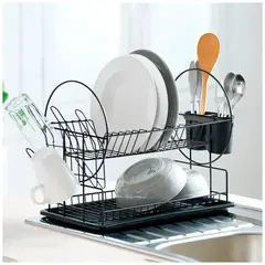 GENERICO - Estante Escurridor de Platos Vasos 2 Niveles Metal Negro Inoxidable