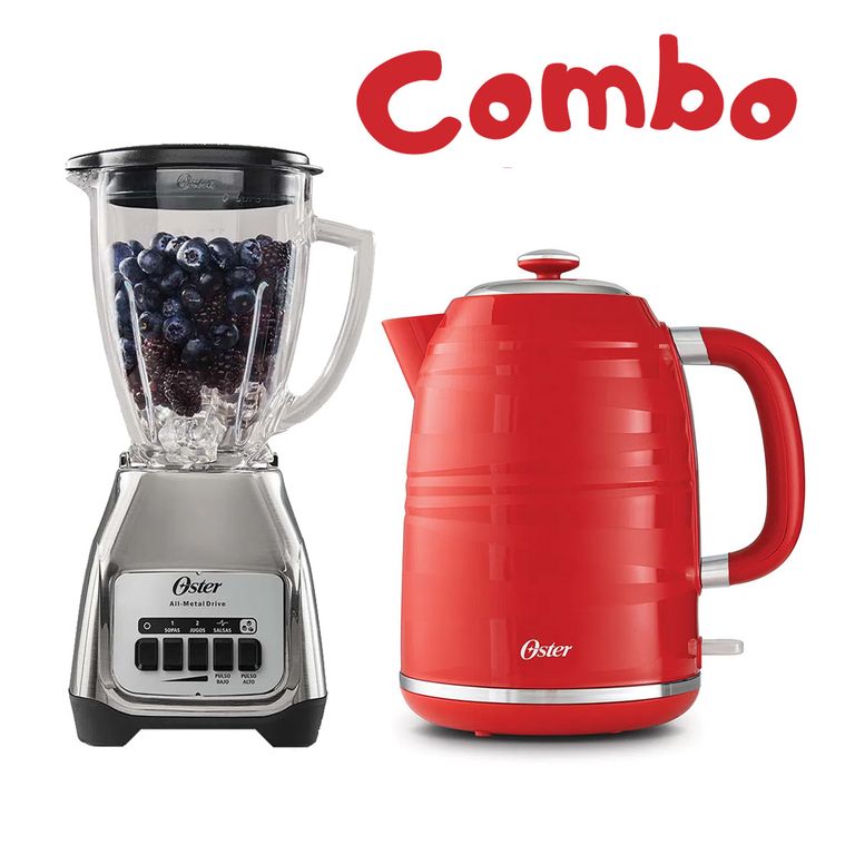 Combo Licuadora 2 Vel. BLSTKAGNPB mas Hervidor BVSTKT4177R Rojo