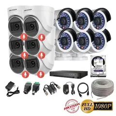 HIKVISION - Kit 12 Cámaras Seguridad FULLHD + 4TB + AUDIO + Cable
