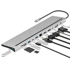 OEM - Hub Estacion Adaptador Tipo C 12 en 1 Multiport Displayport Hdmi Vga