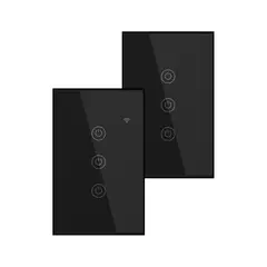 OEM - Conmutador Inteligente Wifi 3 Botones Negro Pack 2 Unidades