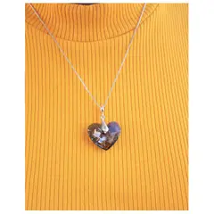 FERNANDA ROMERO JOYAS Y ACCESORIOS - Juego Collar Aretes Corazones de Cristal Satin de Plata