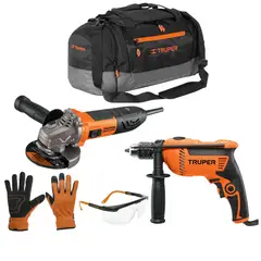 TRUPER - Taladro percutor 600w + amoladora ERGO PRO 850w + maleta,TRUPER