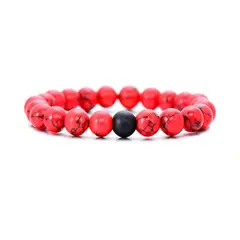 GENERICO - Pulsera Piedras Naturales Unisex Howlita Roja Onix Negro