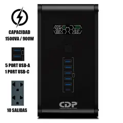 CDP - UPS R-SMART 1510I 1500VA 900W 10 SALIDAS 5 PORT USB-A 1 PORT USB-C