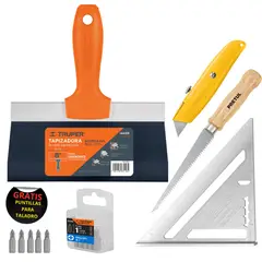 TRUPER - Kit herramientas drywall espÁtula serruchin escuadra cuter y puntillas