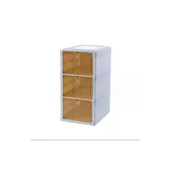 GENERICO - Caja de zapatos plegable 3 niveles / Zapatera Blanca con Amarillo