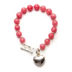 GENERICO - Pulsera de Cuarzo Jasper Rosado con Detalles en Plata 1Ley