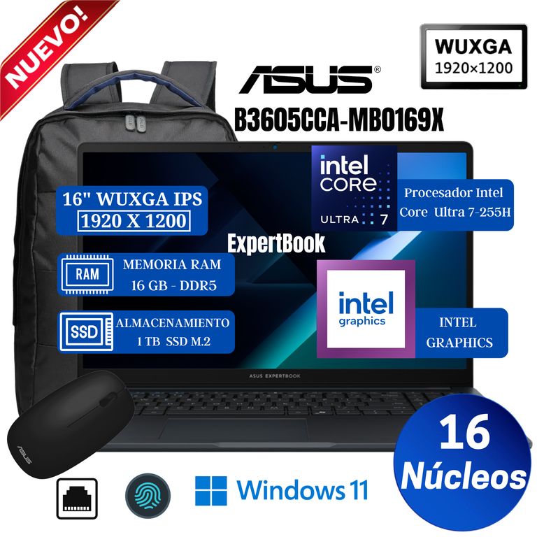 Laptop ExpertBook B3605CCA-MB0169X 16" WUXGA, Core Ultra 7-255H ,Ram 16GB, SSD 1TB, Win 11 Pro
