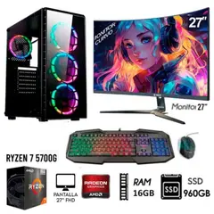 AMD - Computadora PC GAMER RYZEN 7-5700G Ram 16GB Disco SSD 960GB Monitor 27" FULL HD