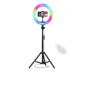 GENERICO - Aro Luz Led 26 cm RGB colores + Trípode 2.10 Metros