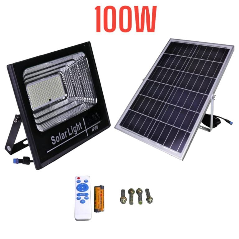 Reflector Solar Led 100Watts con Panel Solar Exteriores
