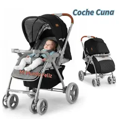 BABY HAPPY - Coche Cuna para bebe LLanta Alta Mango forrado Barza Black