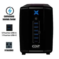 CDP - ESTABILIZADOR UPS R-UPR1008I 1000VA/500W AUTONOMIA 40 MIN BLACK