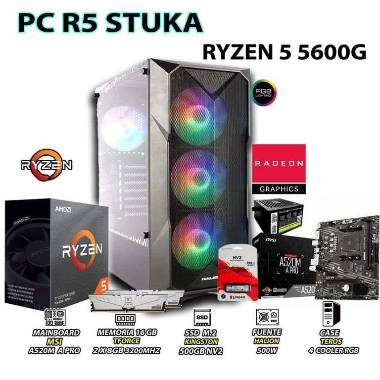 Computadora PC Ryzen 5 5600G RAM 16GB DISCO 500GB SSD CON GRAFICOS RADEON