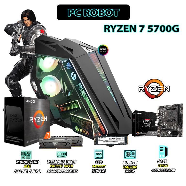 Computadora PC Ryzen 7 5700G RAM 16GB DISCO 500GB SSD CON GRAFICOS RADEON