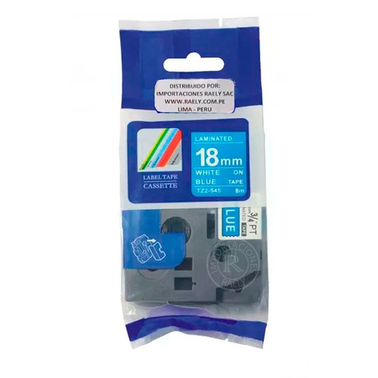 TZ2-545 CINTA FONDO AZUL LETRA BLANCO 18MMX8M BROTHER TZE-545