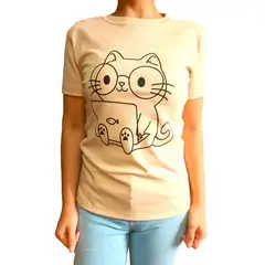 GENERICO - Polo mujer diseño Gatito - Nathalie Love It - Beige
