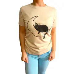 GENERICO - Polo mujer diseño Gatito Lunar - Nathalie Love It - Beige