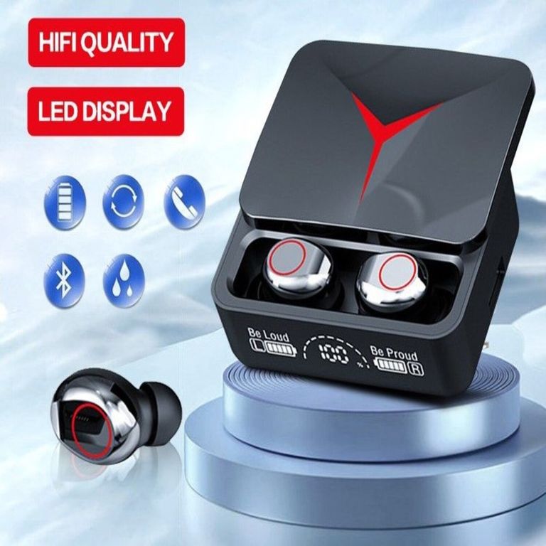 Audífonos inalámbricos pantalla led bluetooth M90 con powerbank NEGRO
