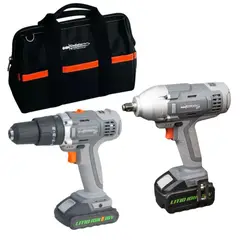 GLADIATOR - TALADRO PERCUTOR + LLAVE DE IMPACTO + 2BAT 2AMP + BOLSO