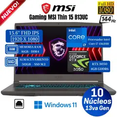 MSI - Laptop Gaming Thin 15 B13UC 15.6" FHD IPS, Core i7-13620H, Ram 16GB, SSD 512GB, RTX 3050, Win 11