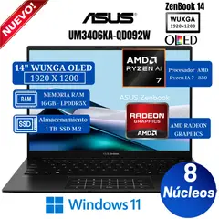 ASUS - Laptop ZenBooK 14 UM3406KA-QD092W 14" WUXGA OLED, Ryzen IA 7-350, Ram 16GB, Ssd 1 TB, Win 11