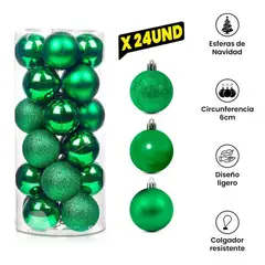 GENERICO - Cilindro Esferas Navideñas Por 24 Und Numero 6 - Verde