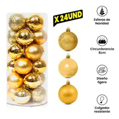 GENERICO - Cilindro Esferas Navideñas Por 24 Unid Numero 8 - Dorado