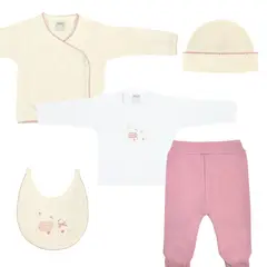 GENERICO - Conjunto Bebe - punto ingles - Amigos V2 - Crema-Palo rosa