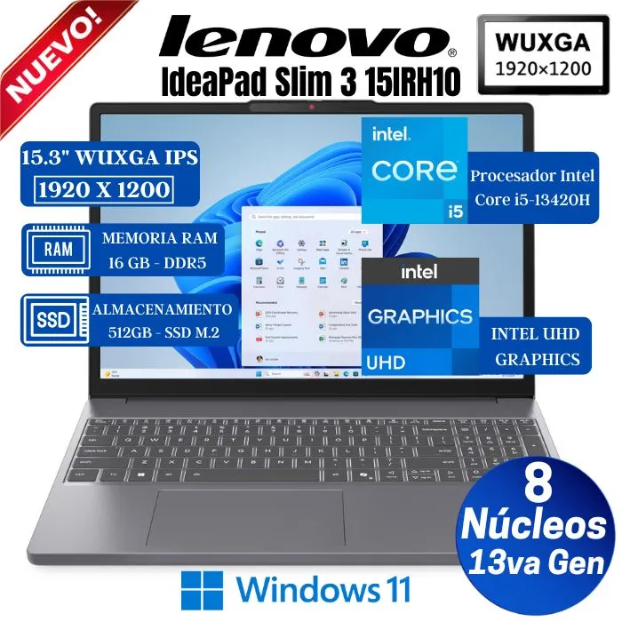 Laptop IdeaPad Slim 3 15IRH10 15.3" WUXGA IPS, Core i5 13420H, RAM 16GB, SSD 512GB, Win 11