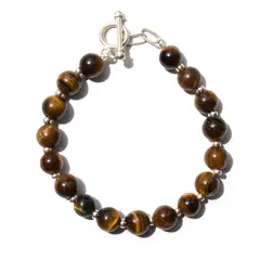 GENERICO - Pulsera de Ojo de Tigre con Detalles en Plata 1Ley