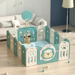 GENERICO - CORRAL CORRALITO INFANTIL PLEGABLE LEONCITO COLOR VERDE Y ALFOMBRA 150 x 180 CMT