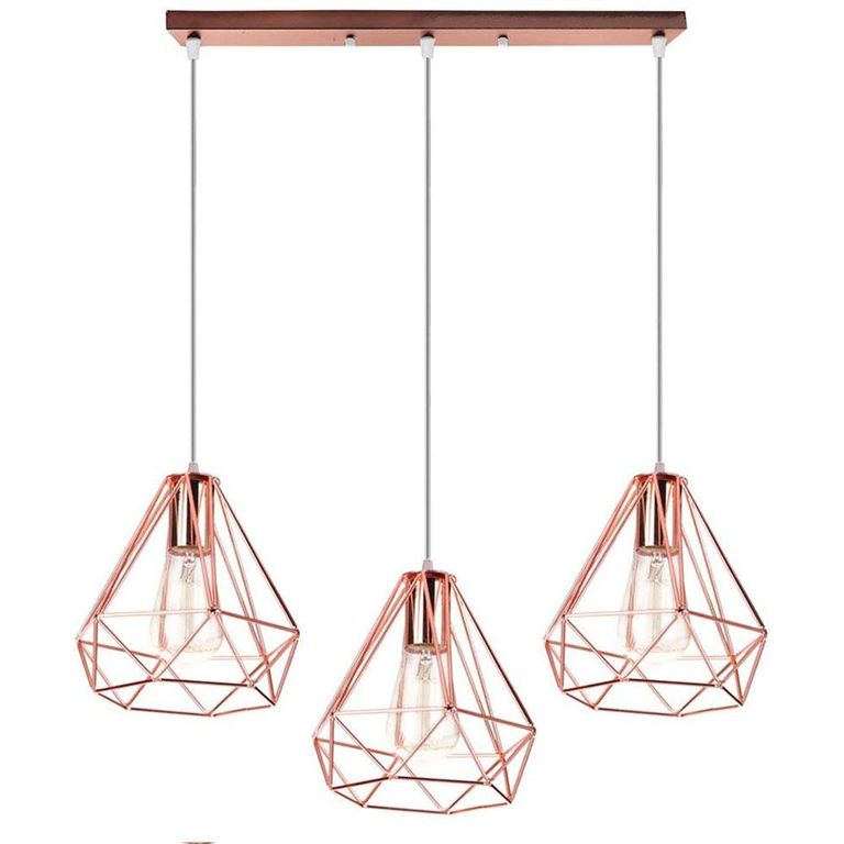 Lámpara Colgante Moderno Diamante 3 Luces Oro rosa
