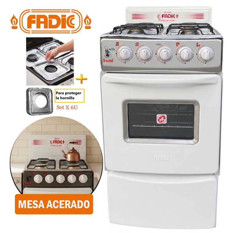 Cocina con respaldar y Horno 20 Sami 4H Blanco +Protector