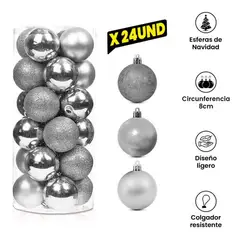 GENERICO - Cilindro Esferas Navideñas Por 24 Unid Numero 8 - Plateado