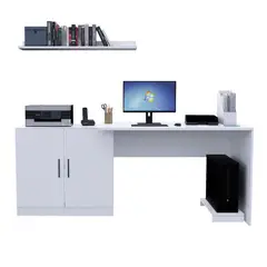 MOVENDA - Escritorio con Repisa y Porta CPU Clara 188cm 2 Puertas Blanco