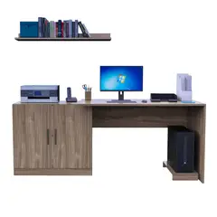 MOVENDA - Escritorio con Repisa y Porta CPU Clara 188cm 2 Puertas Gales