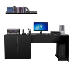 MOVENDA - Escritorio con Repisa y Porta CPU Clara 188cm 2 Puertas Negro
