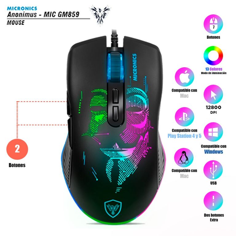 MOUSE GAMER ANONIMUS MIC GM859 USB NEGRO