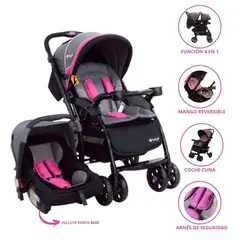 EBABY - Coche Cuna TRAVEL SISTEM Para Bebe BRAVIAR Pink