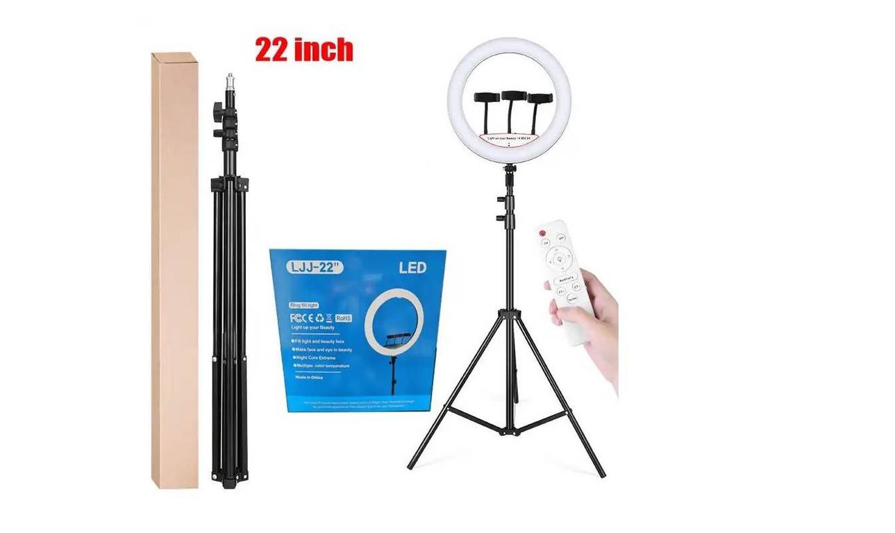 Aro Luz Led Touch 56 CM + Control + Tripode para 3 Celulares