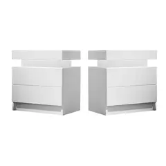 GENERICO - Velador Mesa De Noche x2 Con Luces Led Yeosu 2 cajones - Gaudi