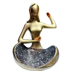 PERU - Adorno, Decorativo silueta mujer en cerámica color dorado 34 cm alto