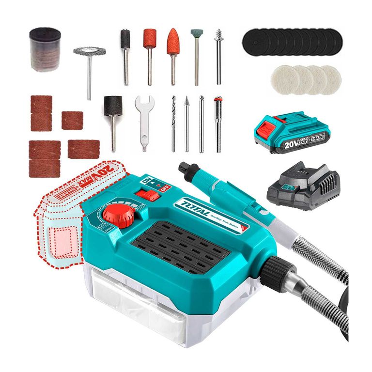 MINI GRINDER TOTAL 20V ACCESORIOS MULTIUSO INALÁMBRICO 40PZS