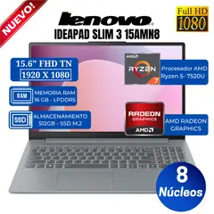 LENOVO - Laptop IdeaPad Slim 3 15AMN8 15.6" FHD TN, AMD Ryzen 5-7520U ,Ram 16GB, SSD 512GB, Free Dos