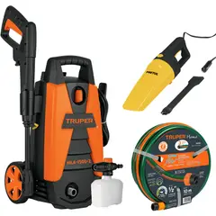 TRUPER - Combo hidrolavadora 1500PSI TRUPER, Aspiradora 12V, manguera de 10m