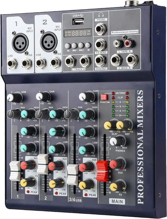 Mezclador de Audio Profesional 4 Canales Mezclador Audio USB Bluetoot